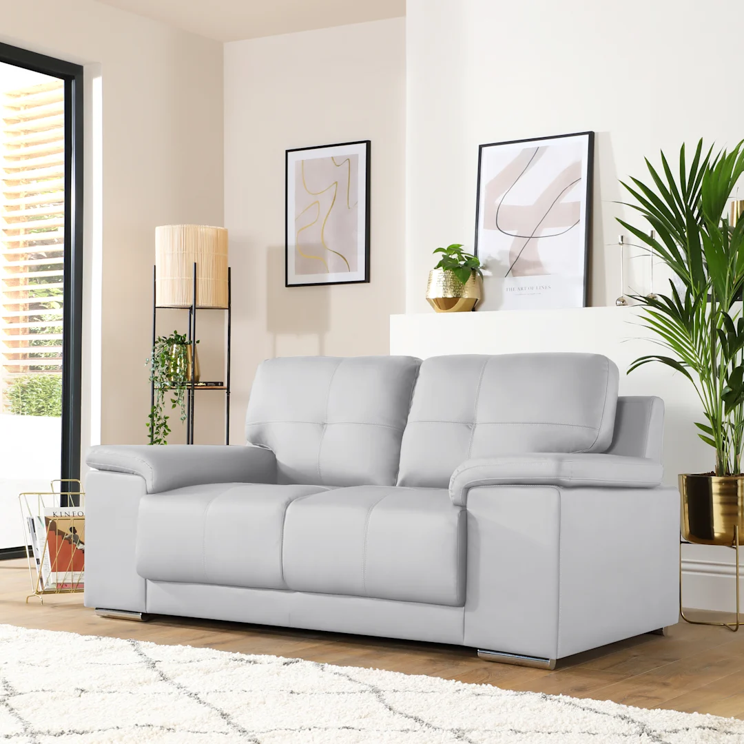 Shannon 2 Seater Sofa, Grey Premium Leather - Image 2
