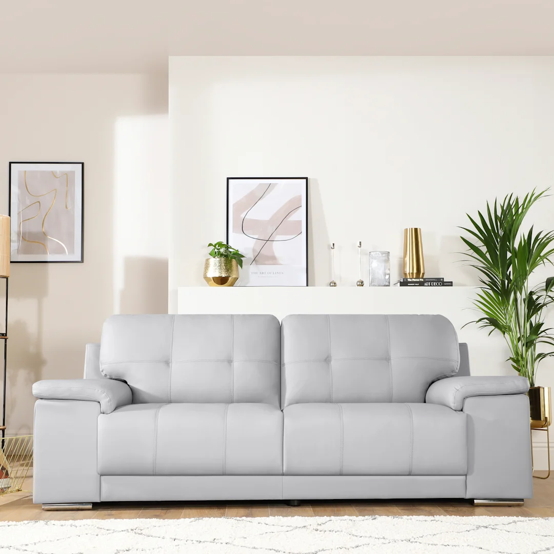 Shannon 3 Seater Sofa, Grey Premium Leather - Image 4