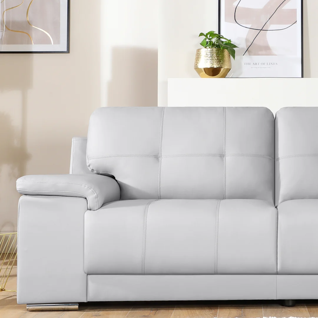 Shannon 3 Seater Sofa, Grey Premium Leather - Image 5