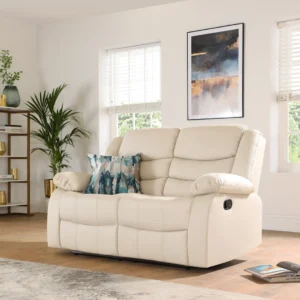 NEW Avoca 2 Seater Recliner Sofa, Ivory Premium Leather