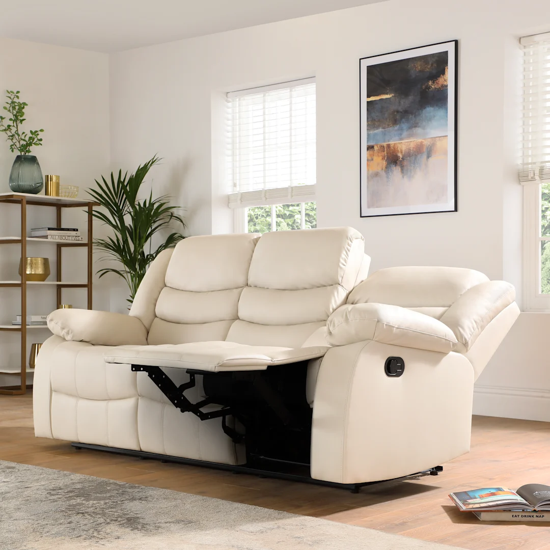 NEW Avoca 2 Seater Recliner Sofa, Ivory Premium Leather - Image 2